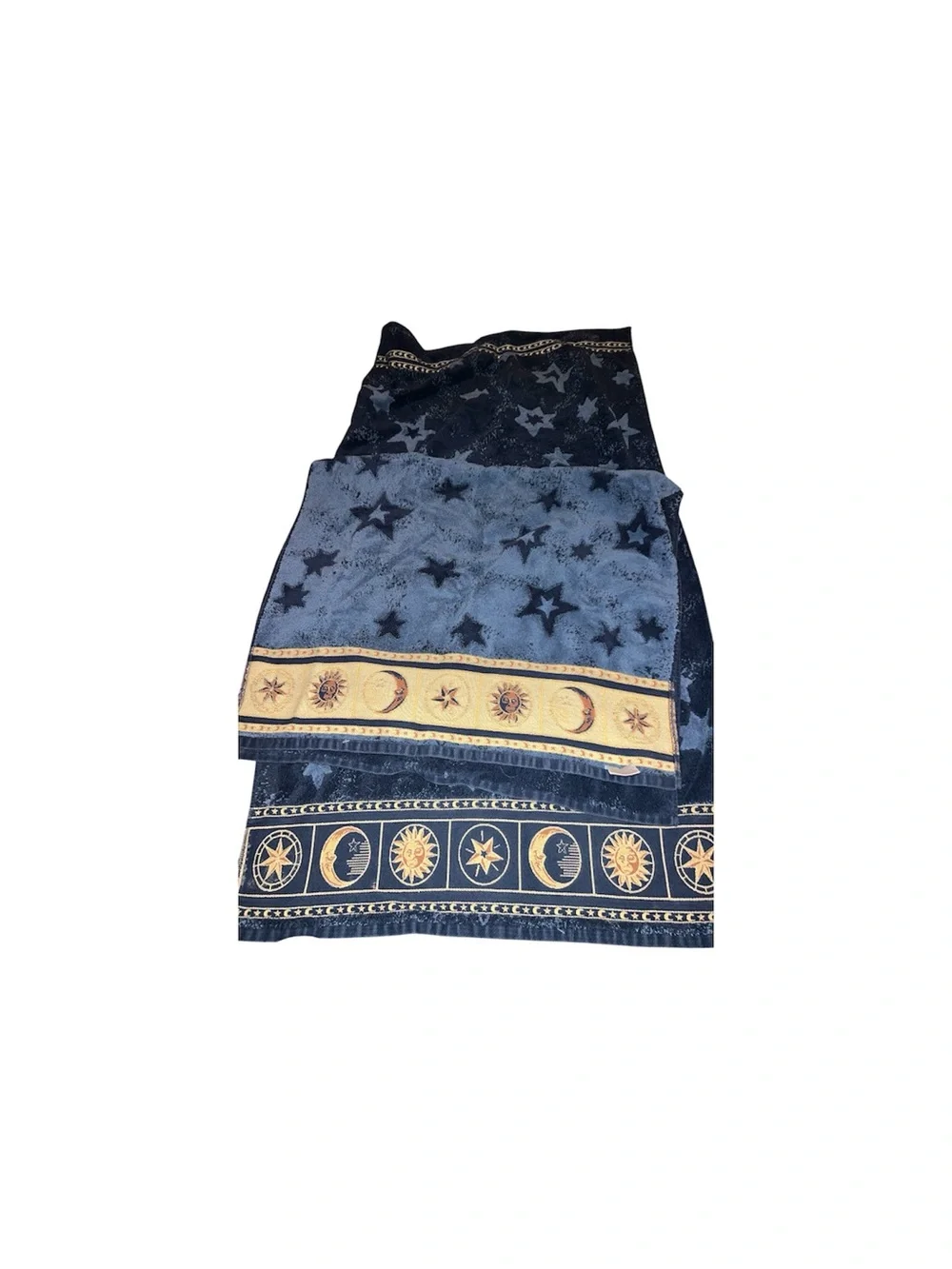 Vintage Celestial BATH Towel set Home Trends blue stars moon sun GUC Y2K cosmic
